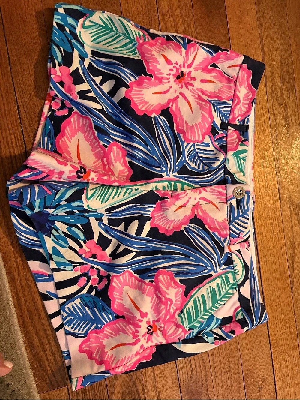 Lilly Pulitzer Callahan Knit Short Floral High Waist Shorts Blue & Pink Size 14